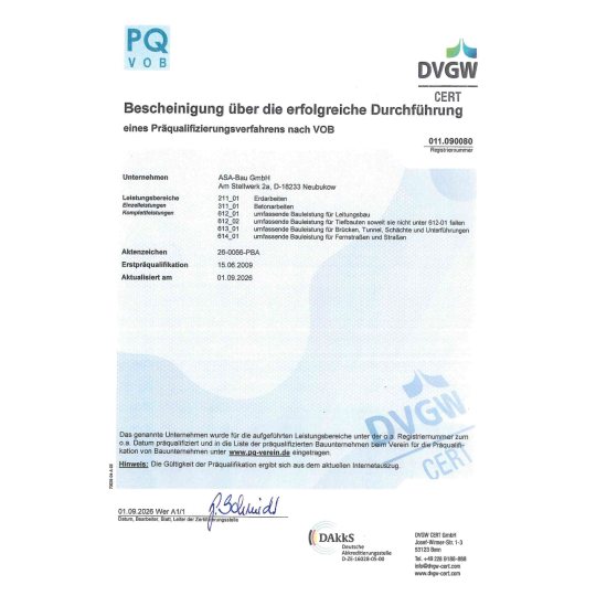 Bescheinigung PQ 2026
